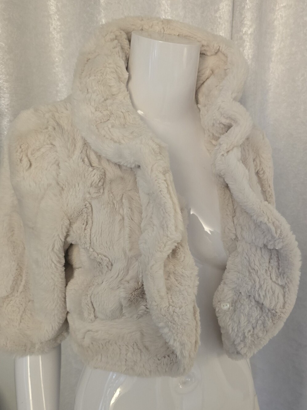 Signature Robbie Bee Plush Cream Faux Fur Cropped Jacket Bolero Shrug Evening L